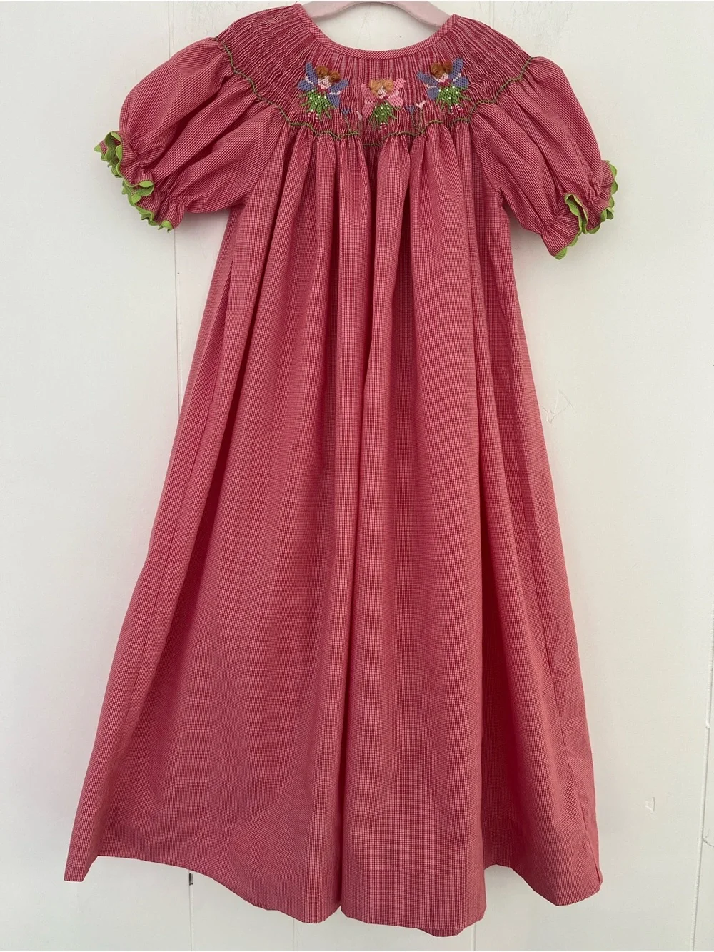 Girls' Red Gingham Smocked Bishop Dress FAIRIES size 4-5